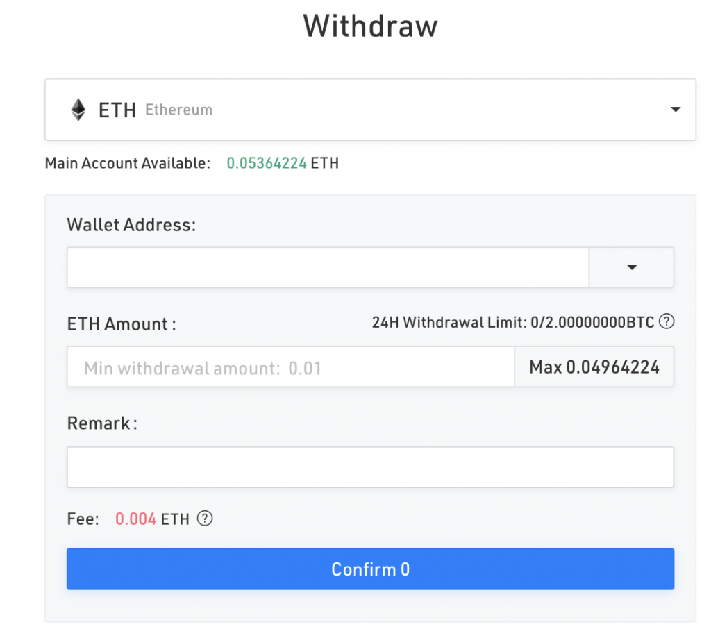 KuCoin's withdrawal fee for ETH - 0.004ETH