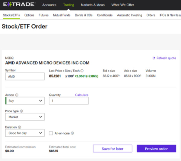 ETrade Stock / pesanan ETF