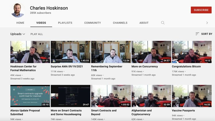 Youtube di Charles Hoskinson