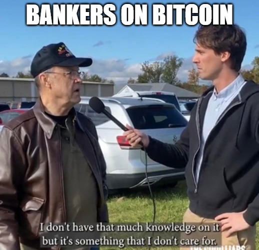 Banker auf Bitcoin-Meme