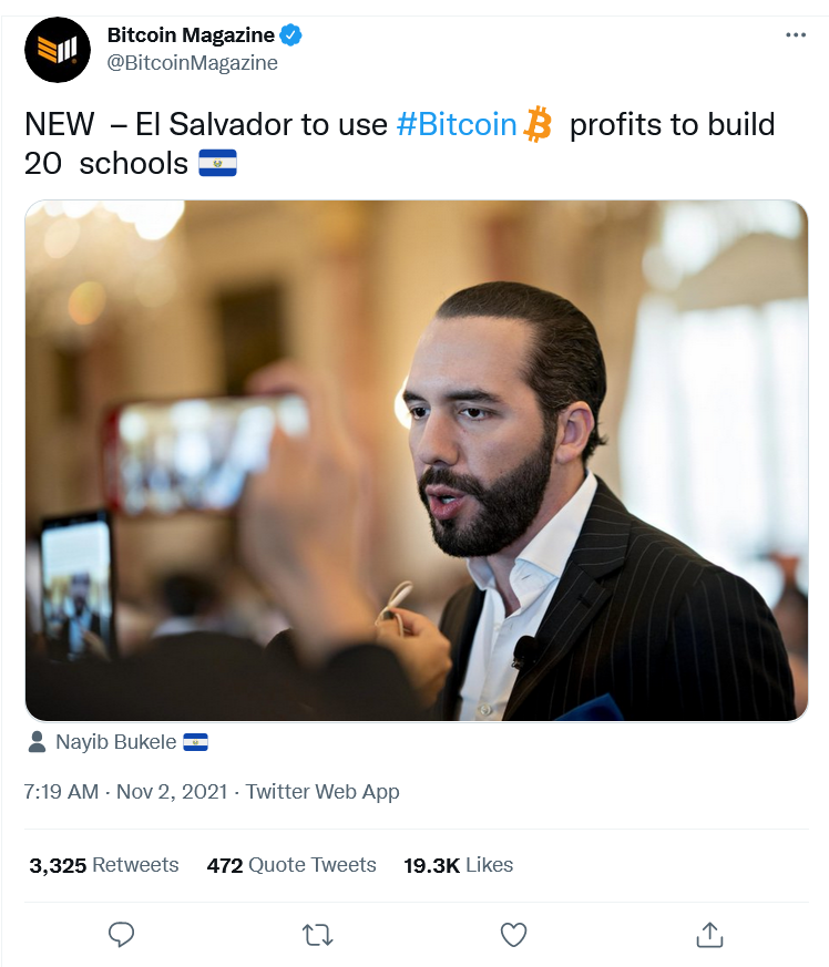 Tweet della rivista bitcoin