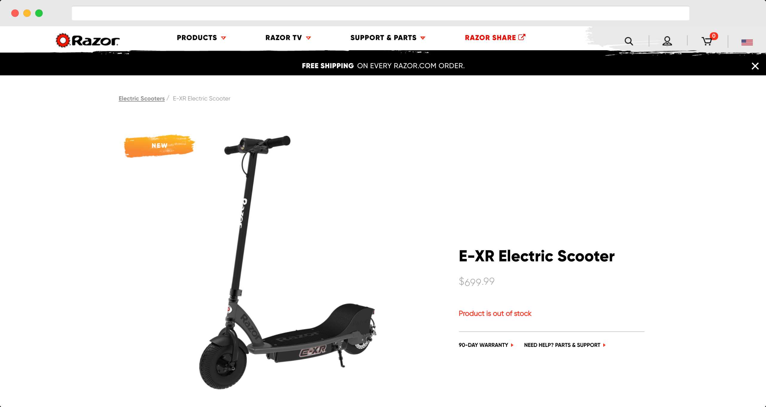 E-XR elektrisk scooter side