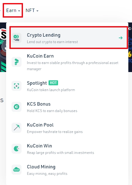 Step-by-Step Guide To Crypto Lending on KuCoin screenshot from menu navigation
