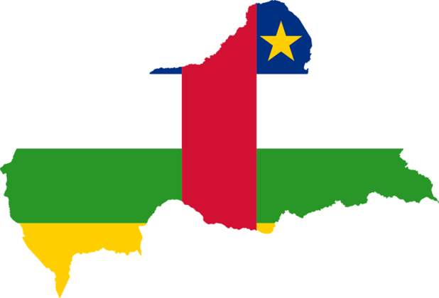 República Centroafricana, bandera y mapa