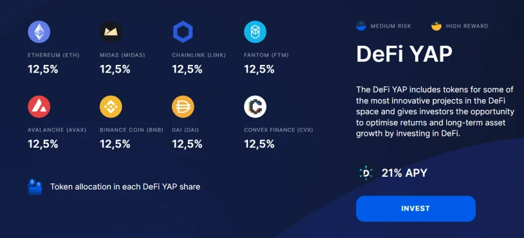 Midas Investment Defi YAP cryptocurrency allocation