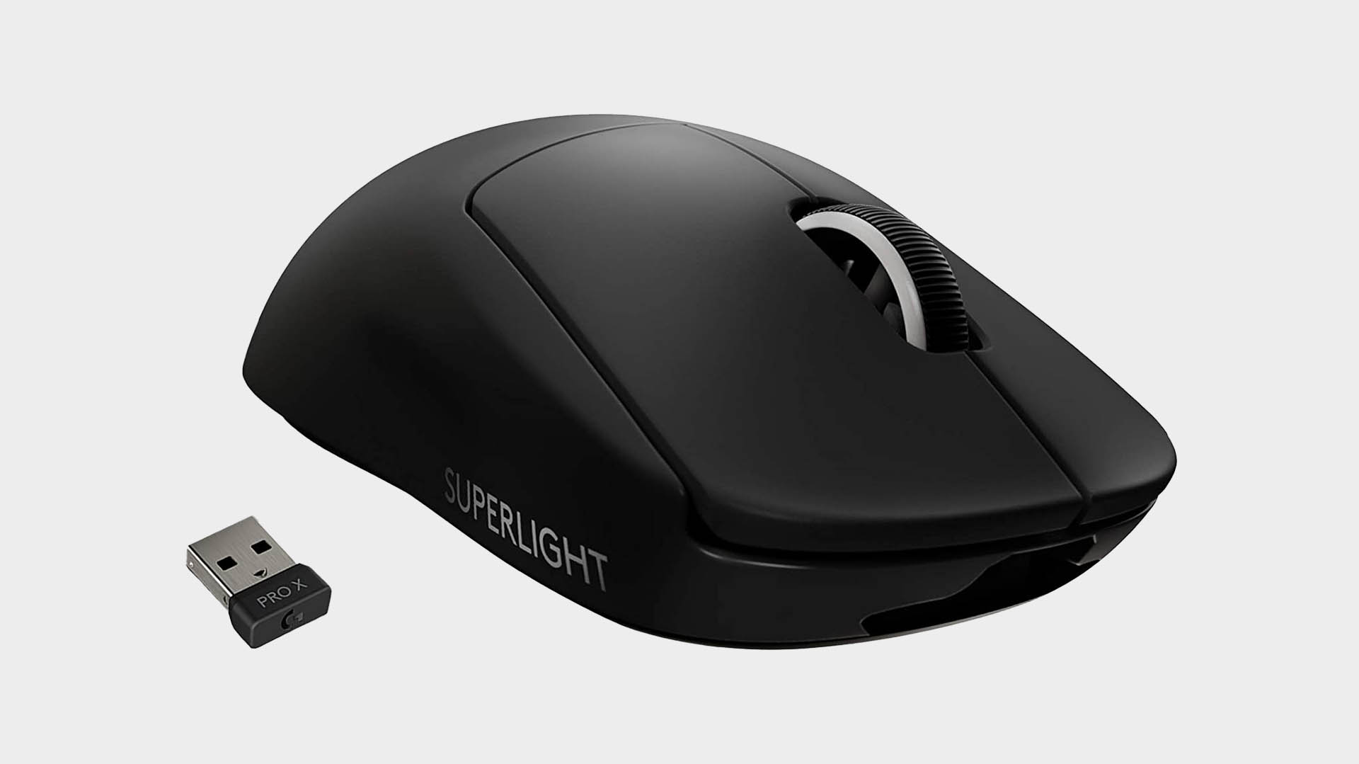 Logitech G Pro X Superlight kabellose Gaming-Maus auf grauem Hintergrund