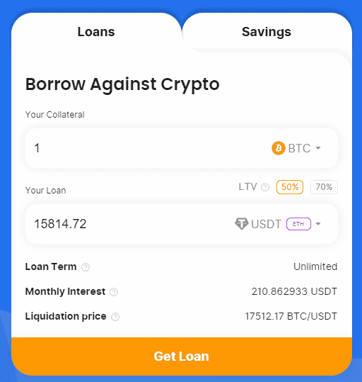 Coinrabbit loan to value calculation with Bitcoin as colleteral and USDT as loan currency