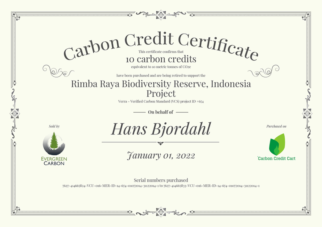 Anatomy of a Carbon Credit Cart Certificate