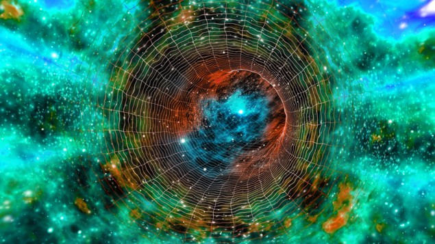 Colourful artist impression of a wormhole