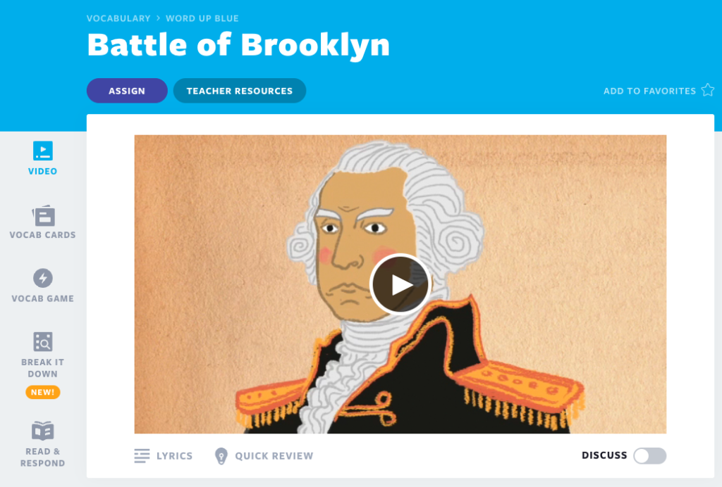 วิดีโอบทเรียน Battle of Brooklyn Flocabulary สำหรับการทำซ้ำคำศัพท์