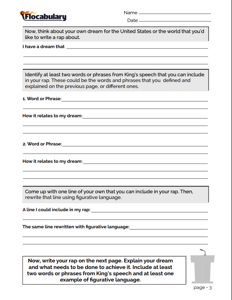 Martin Luther King Jr. I Have a Dream that one day printable activity