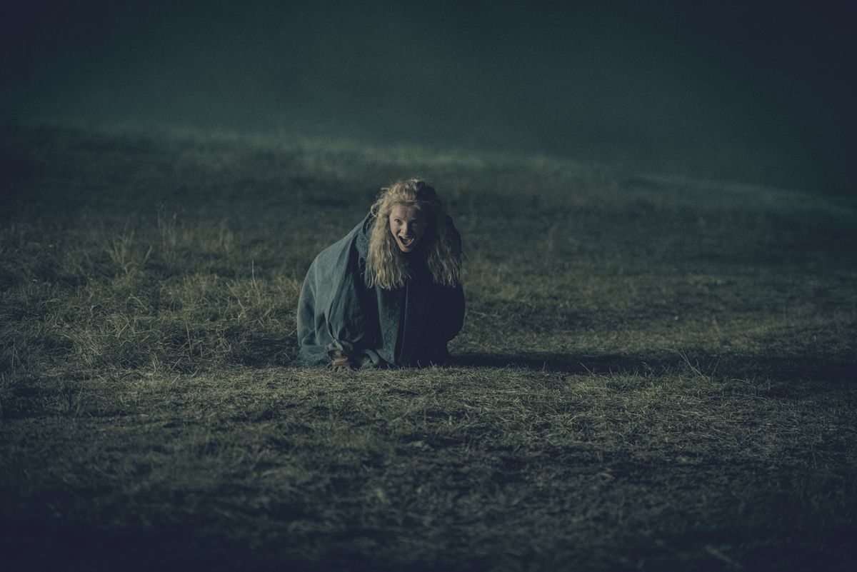 Μια φωτογραφία του Ciri στο The Witcher. είναι στο έδαφος και ουρλιάζει σε ένα χωράφι