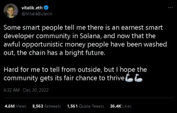 Получив положительные отзывы от основателя Ethereum, Солана снова поднялась выше 10 долларов.