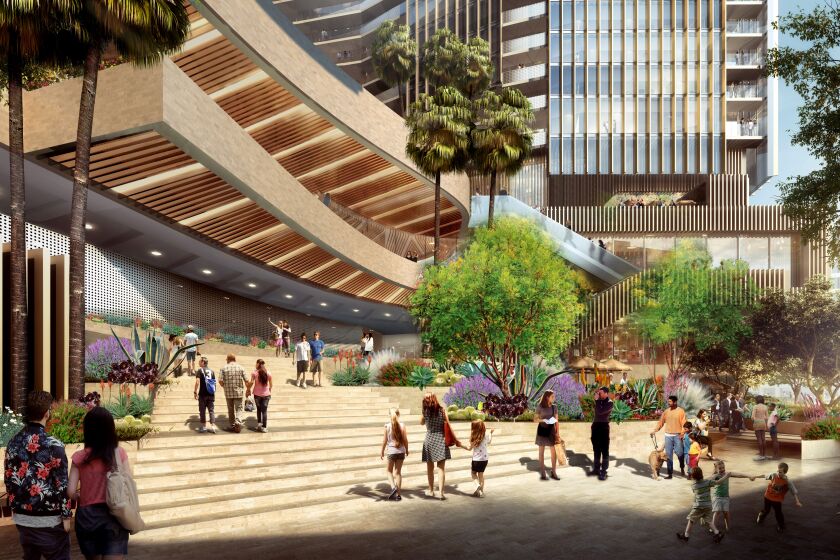 Rendering of Angels Landing, a $1.6 billion hotel, apartment, condominium and retail complex that city officials have approved for construction in downtown Los Angeles. (Handel Architects)