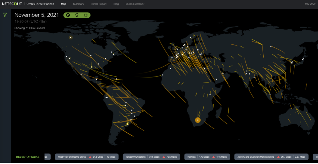NETSCOUT Omnis Threat Horizon: Real-Time DDoS Attack Map