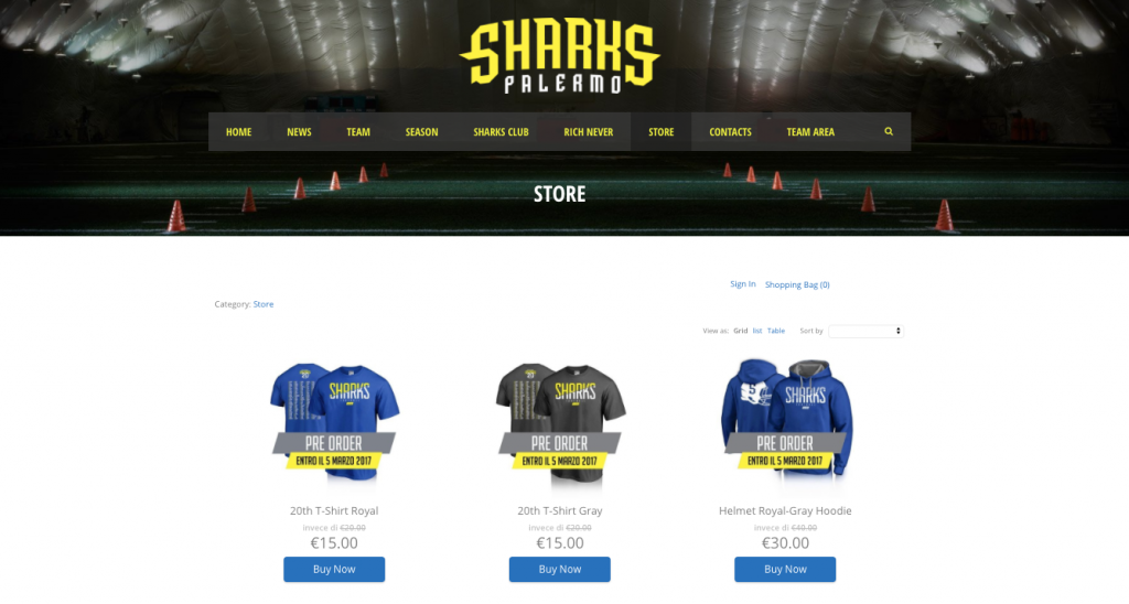 Sharks Palermos Ecwid-butik på WordPress