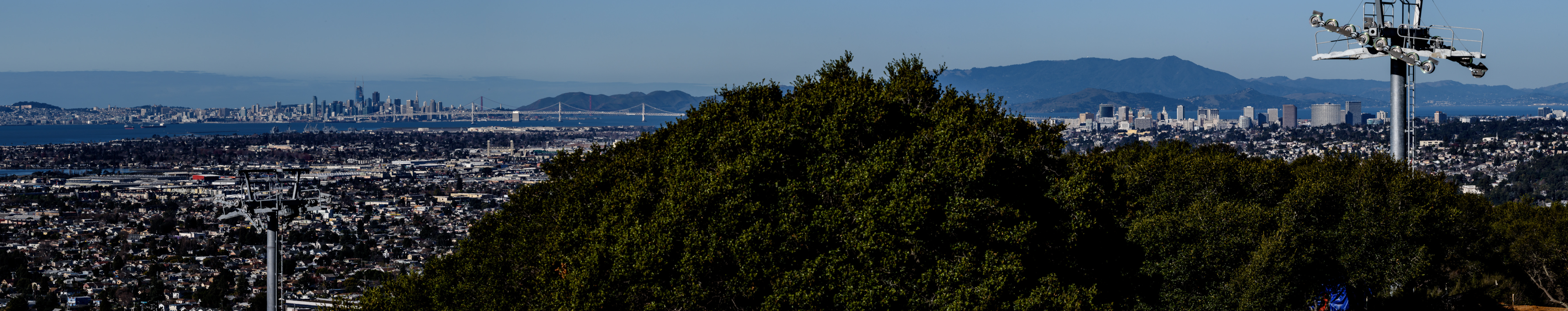 Bison Overlook's view of Oakland city, the Bay Bridge, and San Francisco in the background