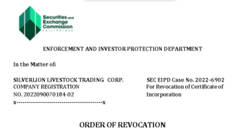 SEC unieważnia rejestrację Silverlion Livestock Trading Corporation