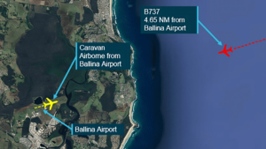Cessna lettede 'direkte mod' Virgin 737 ved Byron Bay