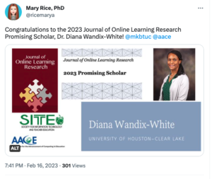 Congratulations to the 2023 Journal of Online Learning Research Promising Scholar