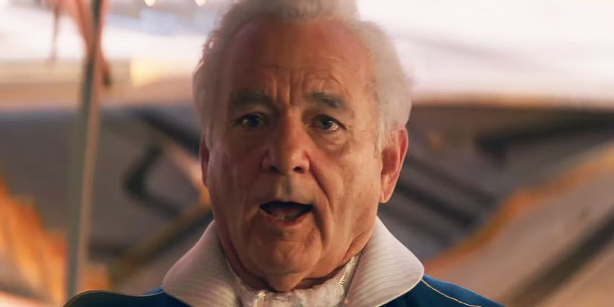 Bill Murray in close-up with his mouth hanging open as Lord Krylar of the Quantum Realm in Ant-Man and the Wasp: Quantumania
