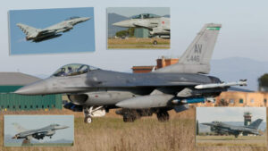 F-16 dos EUA e tufões italianos treinam juntos durante o Emerald Strike 2023