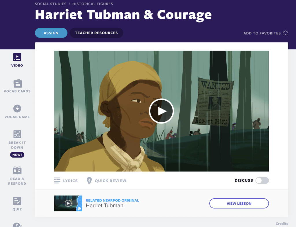 Híres nők a történelemben videólecke Harriet Tubmanről és Courage-ról