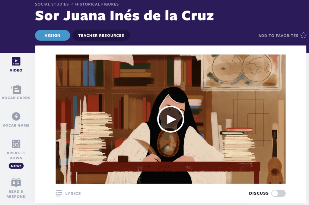 History famous women video lesson about Sor Juana Inés de la Cruz 