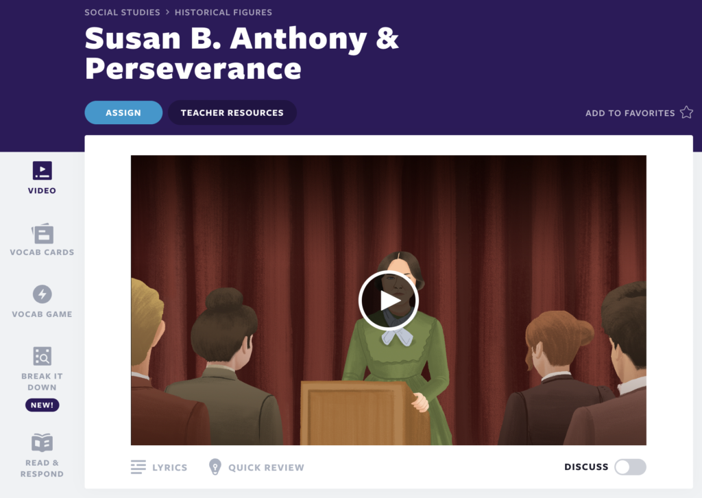 Lección en video de Susan B. Anthony y la perseverancia