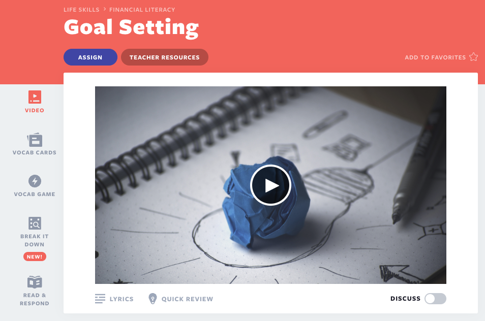 Goal Setting lesson for teaching students social and emotional learning skills