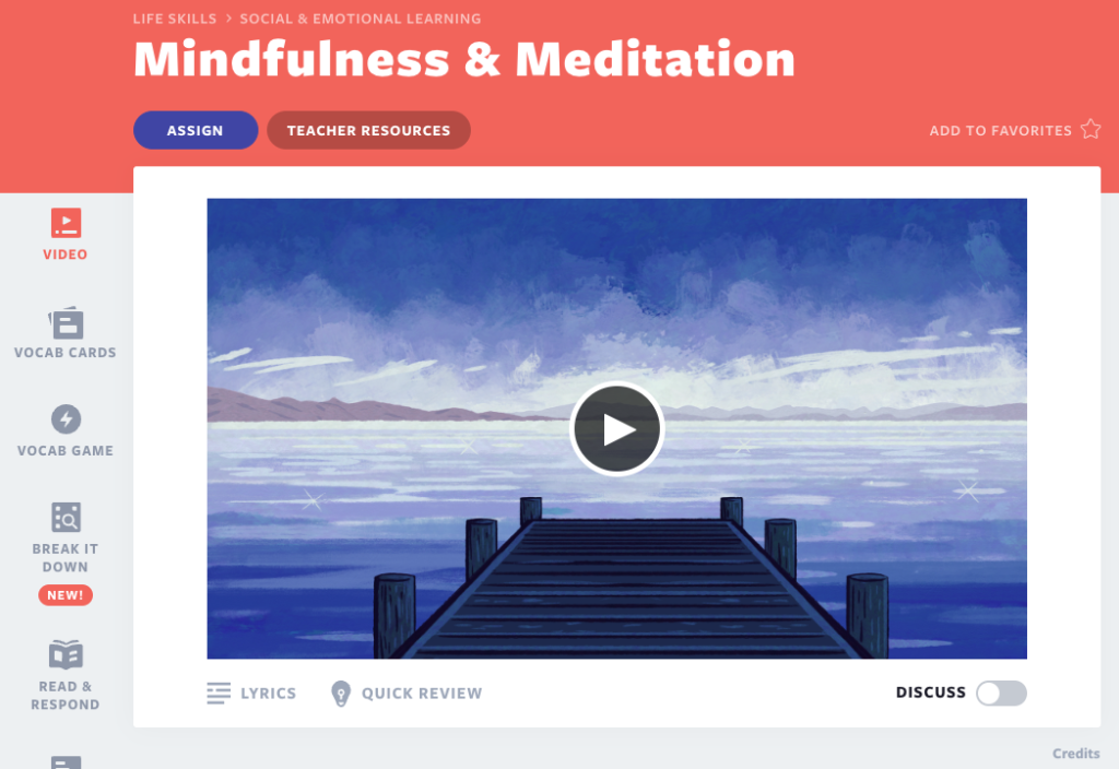 Mindfulness and Meditation video to reduce student stress in the classroom