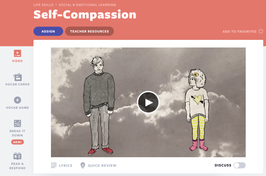 Self-Compassion video lesson for student stress management
