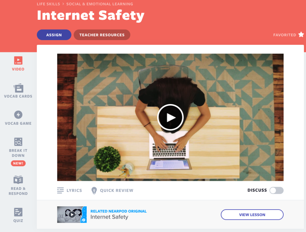 Flocabulary's lesson sequence for Internet Safety