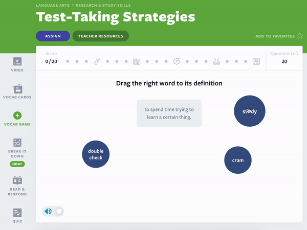 Vocab Game about test-taking strategies for rigor in education