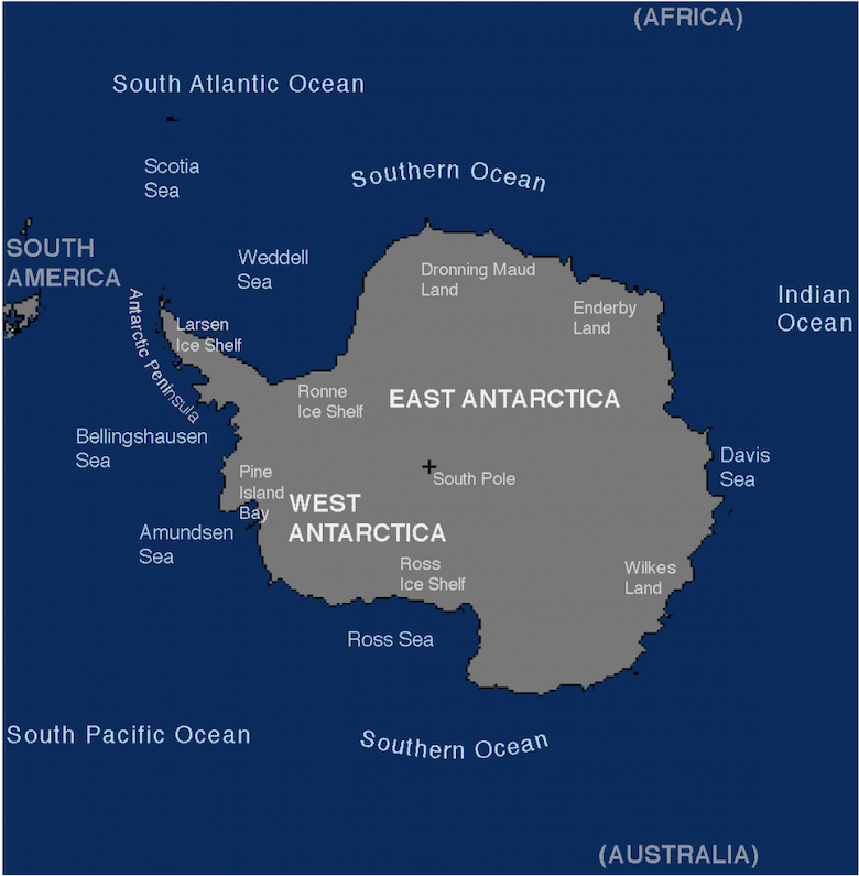 Gli oceani e i mari regionali intorno all'Antartide. Fonte: NSIDC.