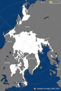2023년 북극 해빙 겨울 피크는 기록상 다섯 번째로 낮습니다.