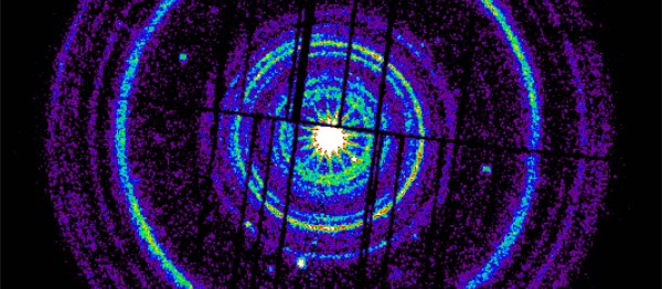 dust rings emerging from a gamma ray burst, displayed here in arbitrary colours