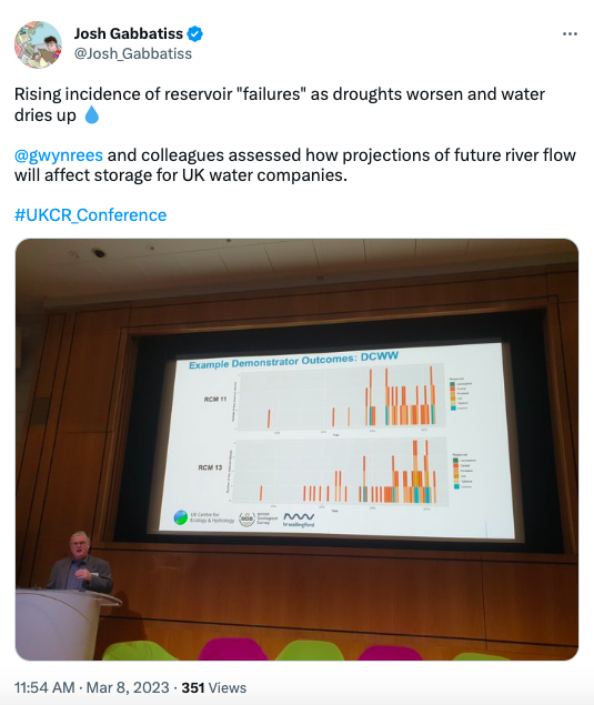@Josh_Gabbatiss 的推文描述了随着干旱加剧和水资源枯竭，水库“故障”的发生率不断上升。