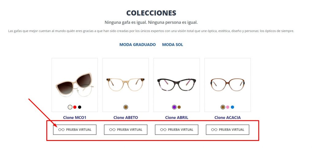 Cione, egy spanyol üvegáru márka, amely AR-alapú kipróbálási funkciókat mutat be