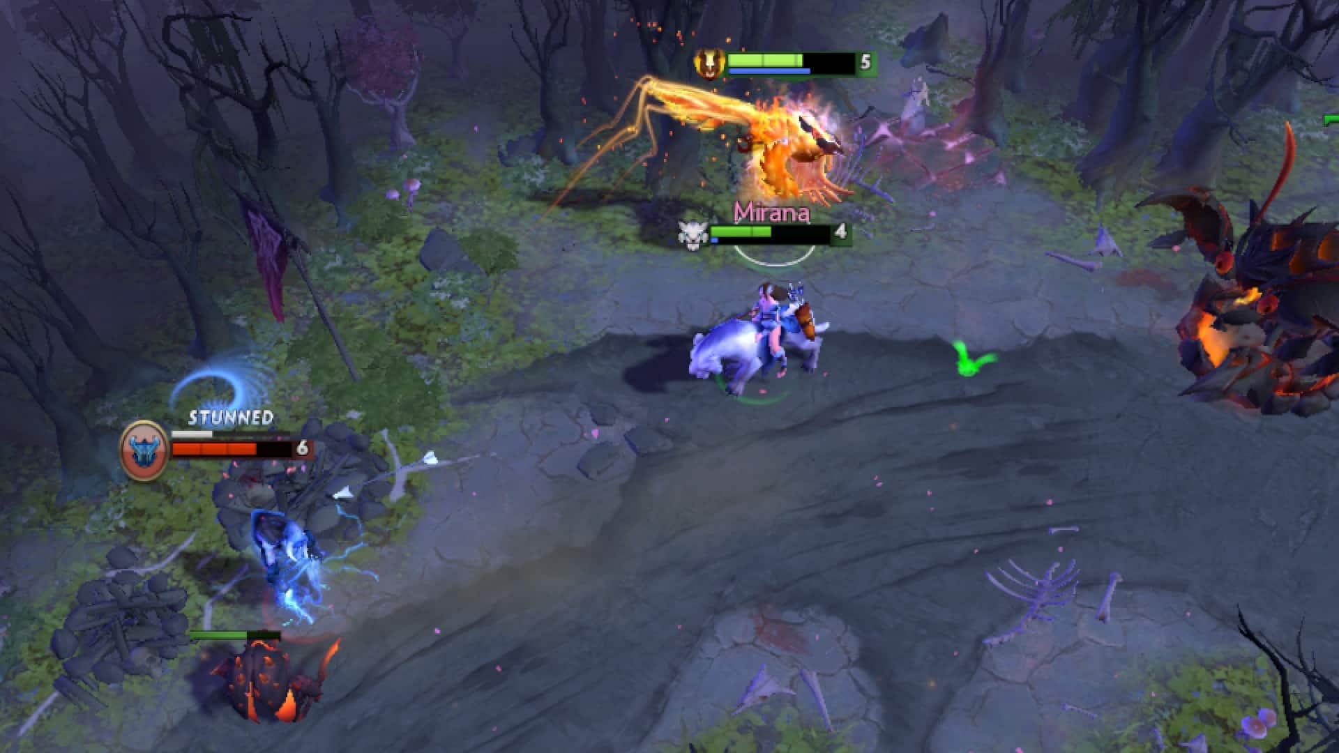 Mirana stuns an enemy heroes to ambush him with Phoenix in her team