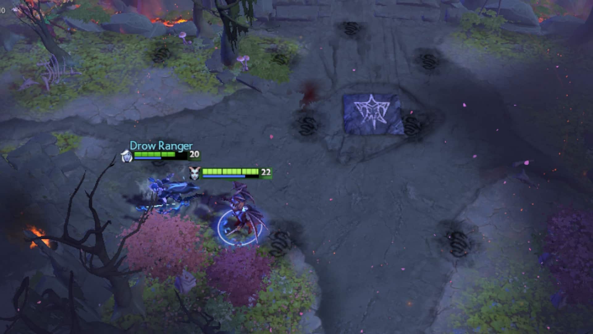 Queen of Pain hunts for enemy heroes with Drow Ranger
