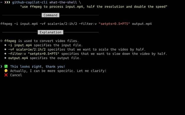 Zrzut ekranu Copilot CLI