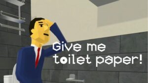 Give Me Toilet Paper released on Switch, played with Joy-Con in a roll of toilet paper and rolling it on a board