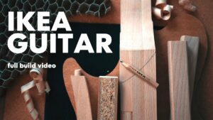 Guitarra feita com produtos IKEA (madeira, MDF, papel e cola)