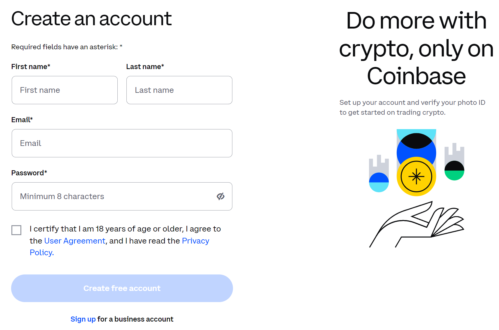 یک حساب کاربری در coinbase ایجاد کنید