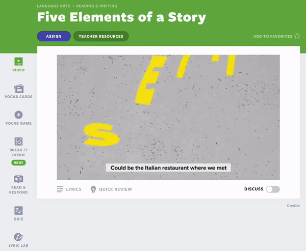 Cinco elementos de uma história Vídeo educacional da lição Flocabulary para envolver os alunos