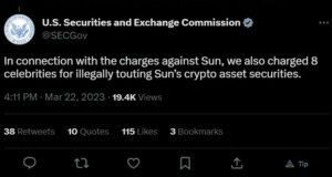 A SEC értékpapírtörvény megsértésével vádolja a kriptoóriás Justin Sunt és Lindsay Lohant