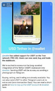 ตอนนี้ Telegram อนุญาตให้ผู้ใช้สามารถส่งและรับ USDT ผ่านการแชทได้แล้ว