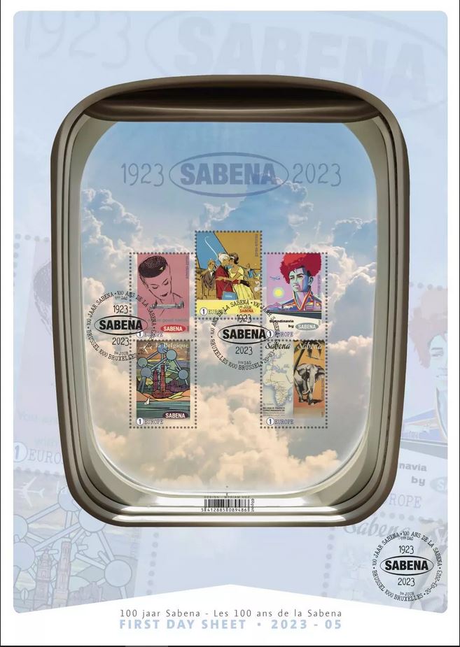 The Belgian Post issues 5 new stamps to celebrate the 100th anniversary of the creation of SABENA