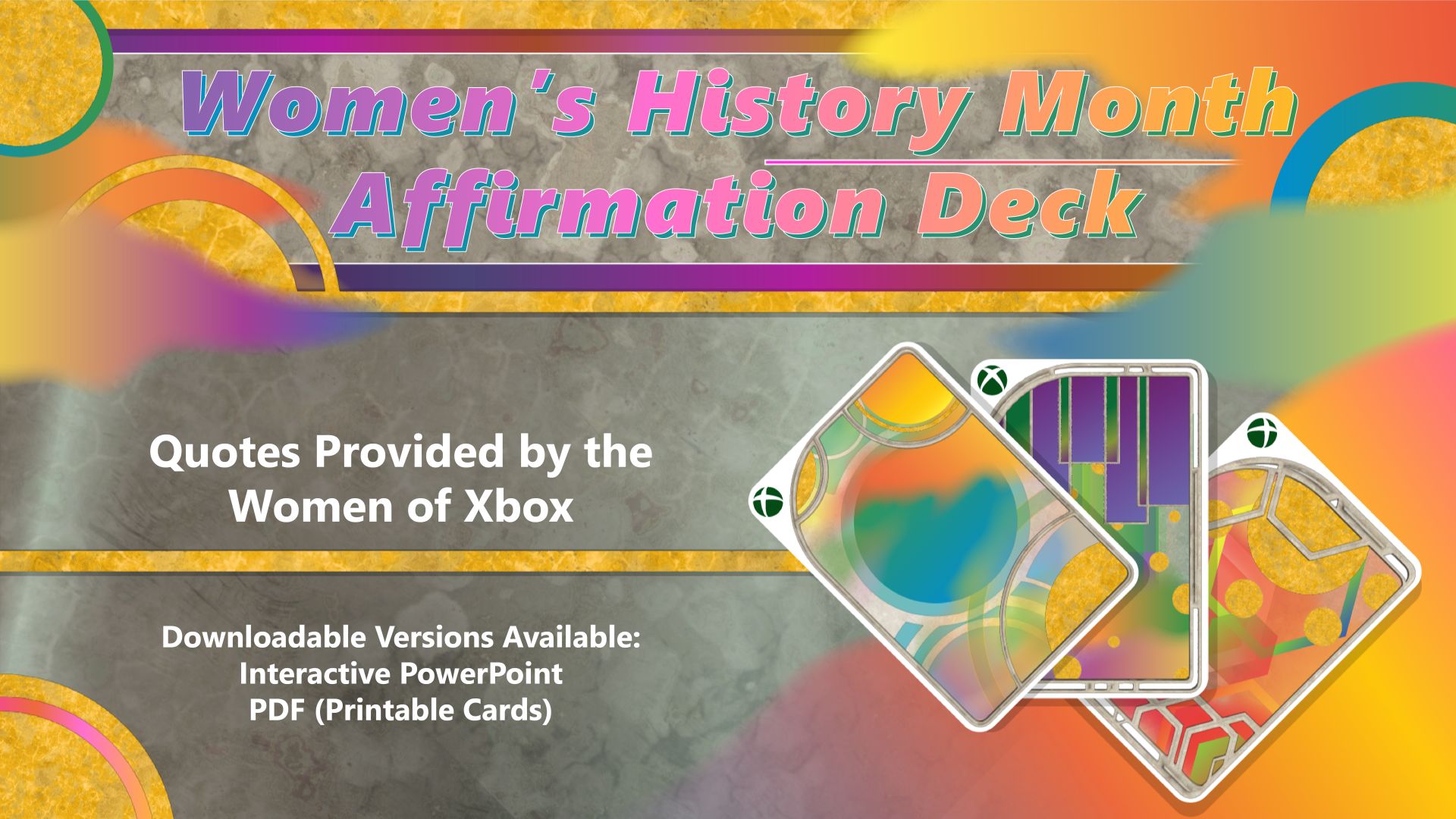 Nedlastbare og utskrivbare versjoner tilgjengelig av Women's History Month Affirmation Deck.